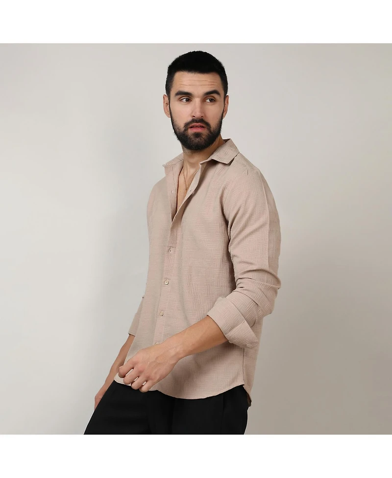 Campus Sutra Men's Beige Self-Design Intertwine Shirt