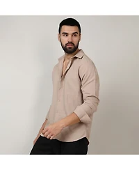 Campus Sutra Men's Beige Self-Design Intertwine Shirt
