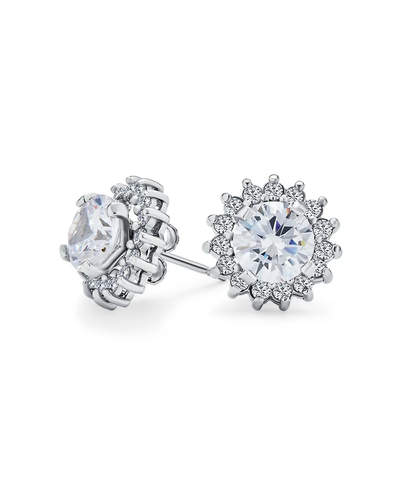 Bling Jewelry 2 In 1 Removable Jackets Cubic Zirconia Cz Crown Halo Ear Jacket with Round Solitaire Stud Earrings .925 Sterling Silver