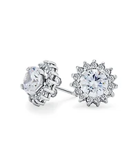 Bling Jewelry 2 In 1 Removable Jackets Cubic Zirconia Cz Crown Halo Ear Jacket with Round Solitaire Stud Earrings .925 Sterling Silver