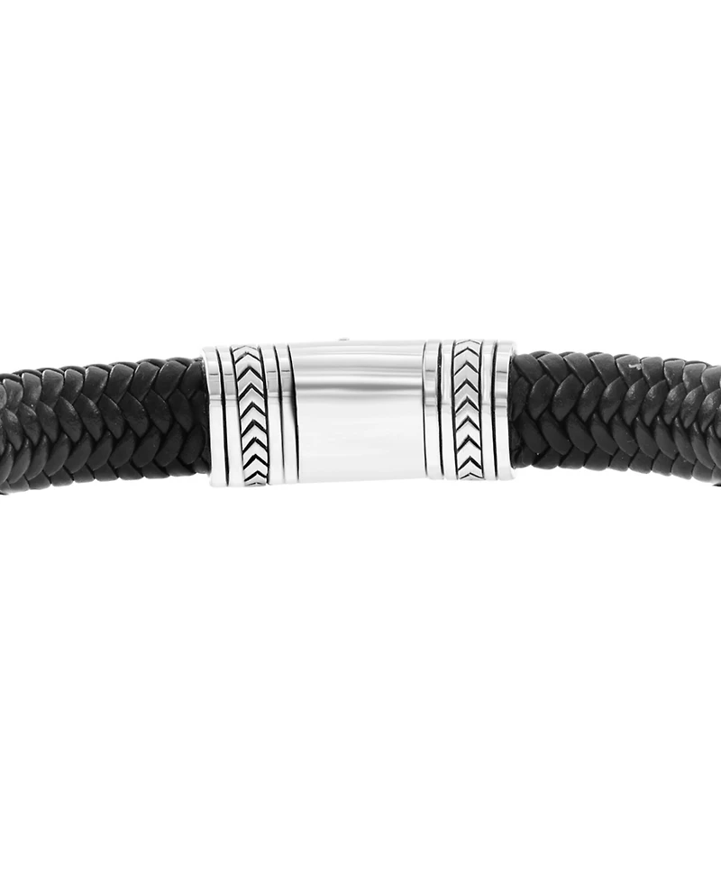 Effy Men's Onyx & Woven Leather Bracelet in Sterling Silver
