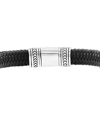 Effy Men's Onyx & Woven Leather Bracelet in Sterling Silver