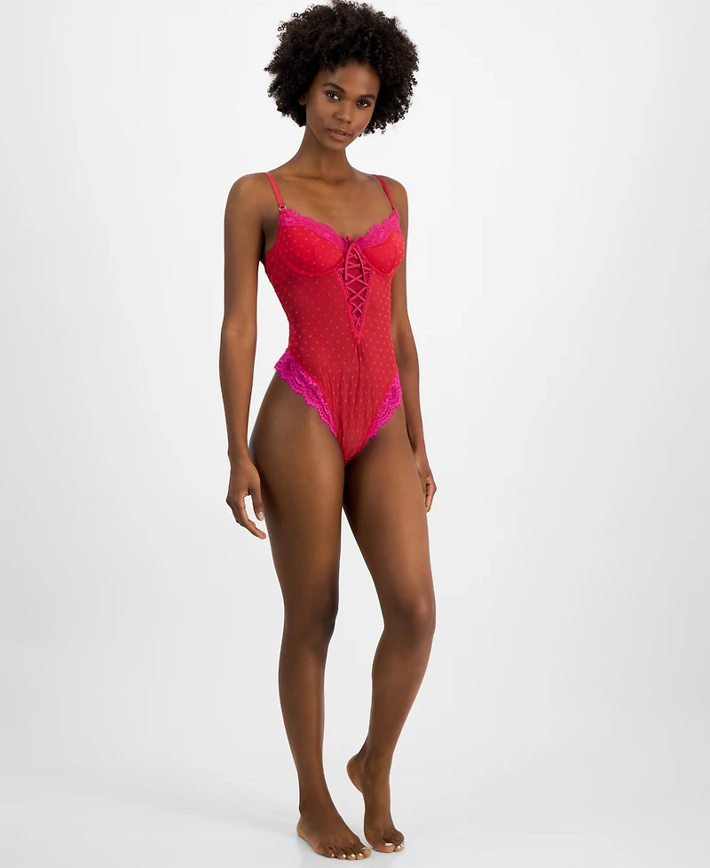 I.n.c. International Concepts Women's Floral Mesh Thong Bodysuit