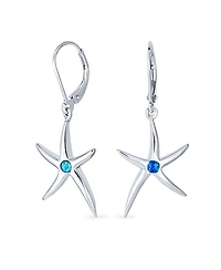 Bling Jewelry Blue Created Opal Accent Nautical Ocean Marine Life Starfish Drop Lever back Earrings .925 Sterling Silver