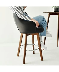 Set of 3 Swivel Faux Leather Counter Height Bar Stools with Back and Arms, 26'' Seat, Rubberwood Legs-Maison Boucle