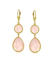 Bling Jewelry Elegant Soft Pink Dangle Earrings Double Round Teardrop, Lever Back 14K Gold-Plated .925 Sterling Silver