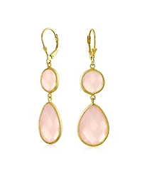 Bling Jewelry Elegant Soft Pink Dangle Earrings Double Round Teardrop, Lever Back 14K Gold-Plated .925 Sterling Silver