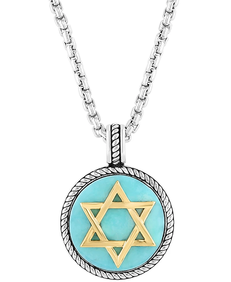Effy Men's Turquoise Star of David 22" Pendant Necklace in Sterling Silver & 14k Gold-Plate
