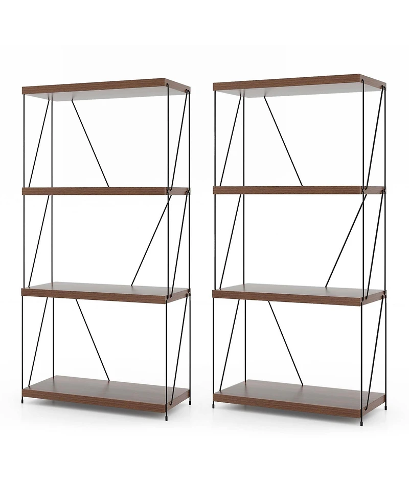 2 Pcs 4-Tier Multipurpose Display Rack Freestanding Bookcase with Metal Frame