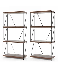 2 Pcs 4-Tier Multipurpose Display Rack Freestanding Bookcase with Metal Frame