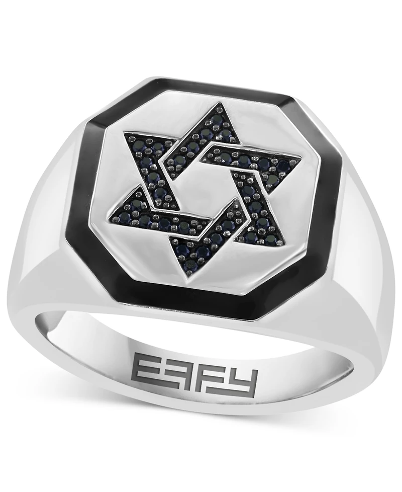 Effy Men's Black Spinel (1/6 ct. t.w.) & Black Enamel Star of David Ring in Sterling Silver