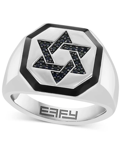 Effy Men's Black Spinel (1/6 ct. t.w.) & Black Enamel Star of David Ring in Sterling Silver