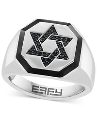 Effy Men's Black Spinel (1/6 ct. t.w.) & Black Enamel Star of David Ring in Sterling Silver