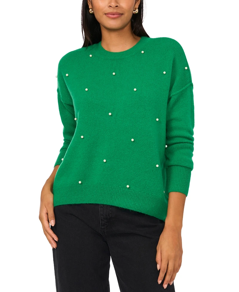 Sam & Jess Women's Embellished Pearl Crewneck Sweater