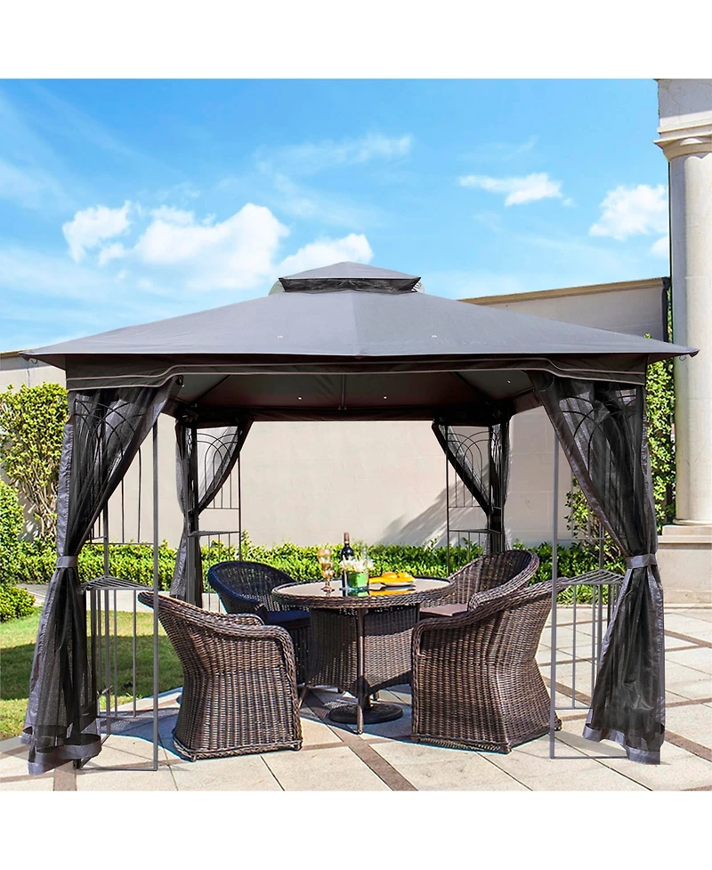 Slickblue 10x10 Outdoor Patio Gazebo Canopy Tent with Ventilated Roof and Mosquito Netting for Insect Protection