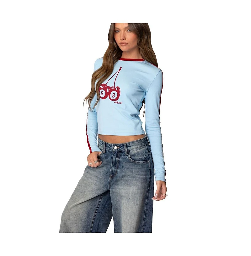 Edikted Womens Cherry 8 Long Sleeve T Shirt