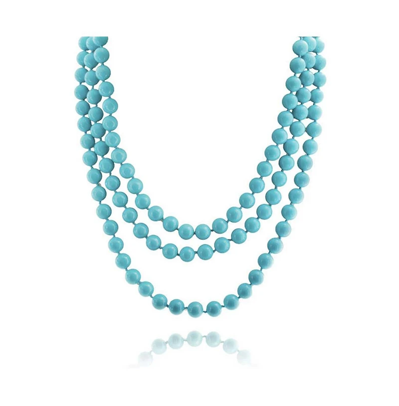 Bling Jewelry Classic Western Style 10MM Round Ball Bead Endless 70 Inch Long Strand Double Triple Wrap Layer Synthetic Blue Turquoise Necklace