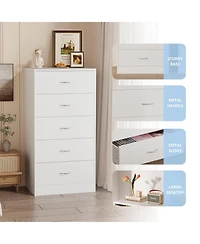 5 Drawer Dresser White Modern Wood Chest of Drawers for Bedroom
