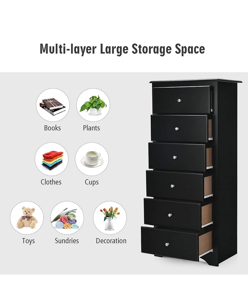 6 Drawers Chest Dresser Clothes Storage Bedroom Furniture Cabinet