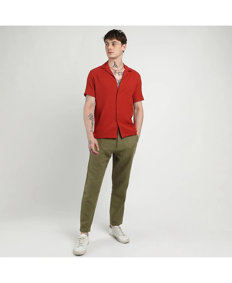 Campus Sutra Men's Scarlet Red Creased Shirt