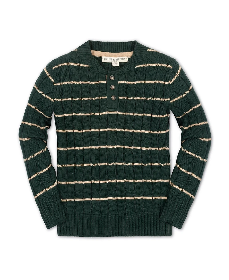 Hope & Henry Baby Boys Long Sleeve Cable Henley Pullover Sweater with Elbow Patches