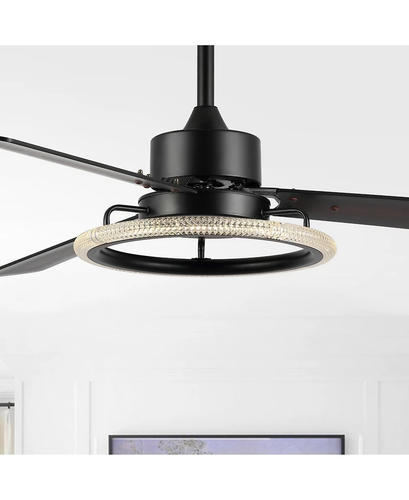 Jonathan Y Remy 52" 1-Light Modern Industrial Iron/Acrylic/Wood Remote-Controlled 6-Speed Integrated Led Ceiling Fan, Black/Dark Brown Wood