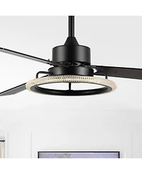Jonathan Y Remy 52" 1-Light Modern Industrial Iron/Acrylic/Wood Remote-Controlled 6-Speed Integrated Led Ceiling Fan, Black/Dark Brown Wood
