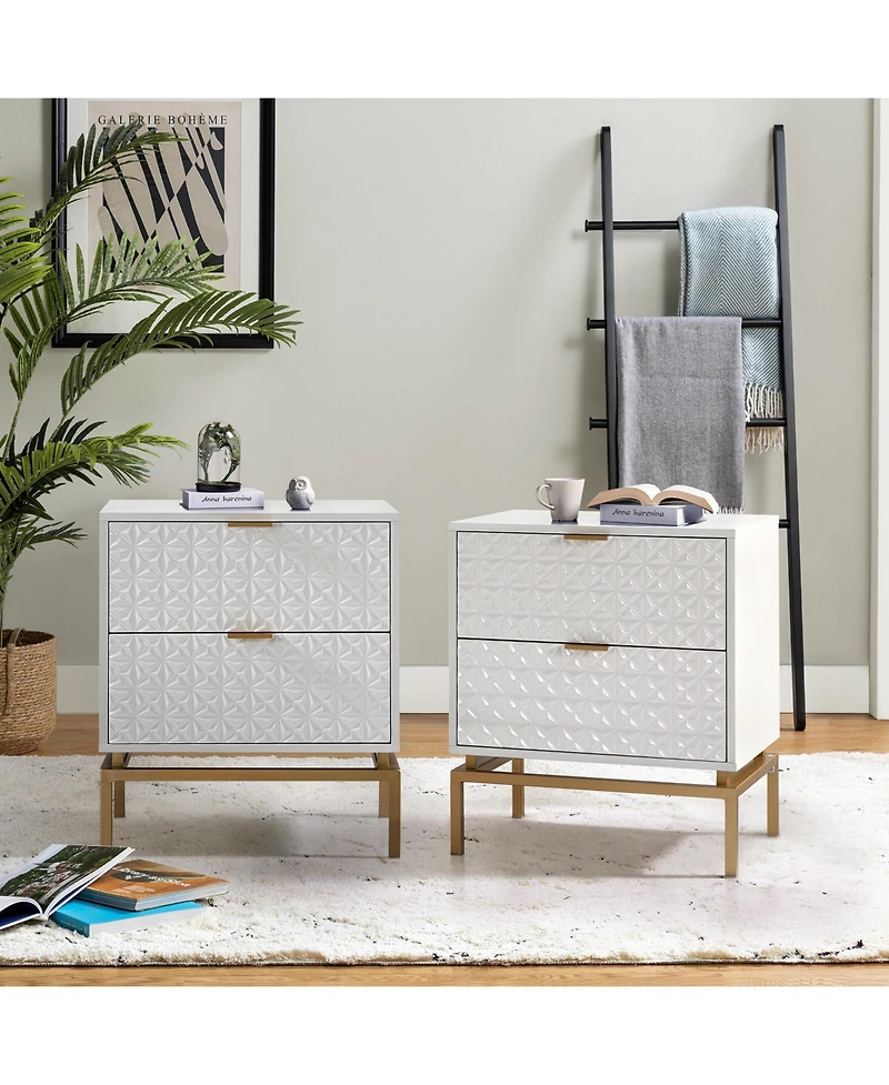 Hulala Home Mid-century Volkard 25'' Tall 2-Drawer Nightstand with a Metal Base