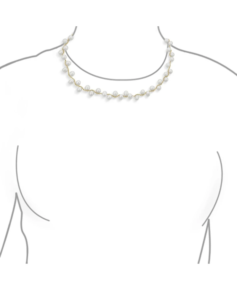 Bling Jewelry Delicate Multi Staggered Cultured White Baroque Pearl Strands Necklace Choker Intertwined Chain 18K Yellow Gold Plated 14 Inch Adjustabl
