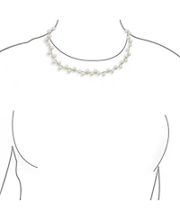 Bling Jewelry Delicate Multi Staggered Cultured White Baroque Pearl Strands Necklace Choker Intertwined Chain 18K Yellow Gold Plated 14 Inch Adjustabl