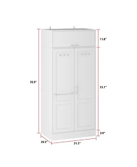 Famapy Bedroom Wardrobe Two-floor Space Armoire Closet Cabinet with Hooks