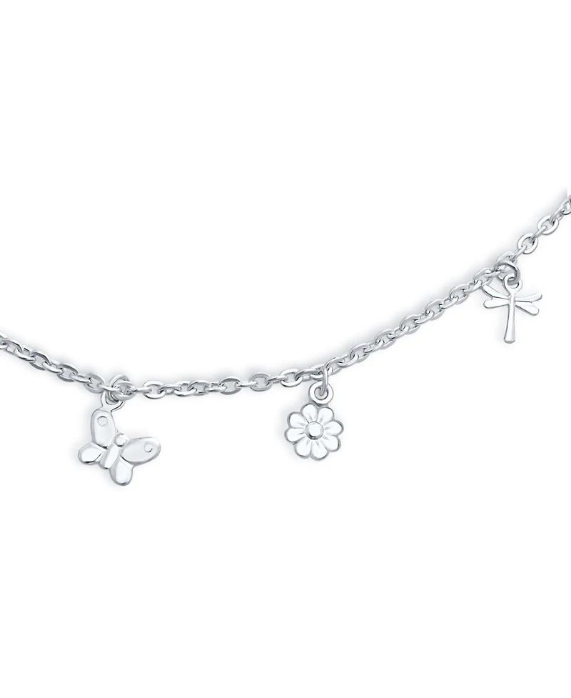 Bling Jewelry Nature Garden Multi Dangle Charm Butterfly Anklet Foot Ankle Bracelet .925 Sterling Silver Adjustable 9 To 10 Inch