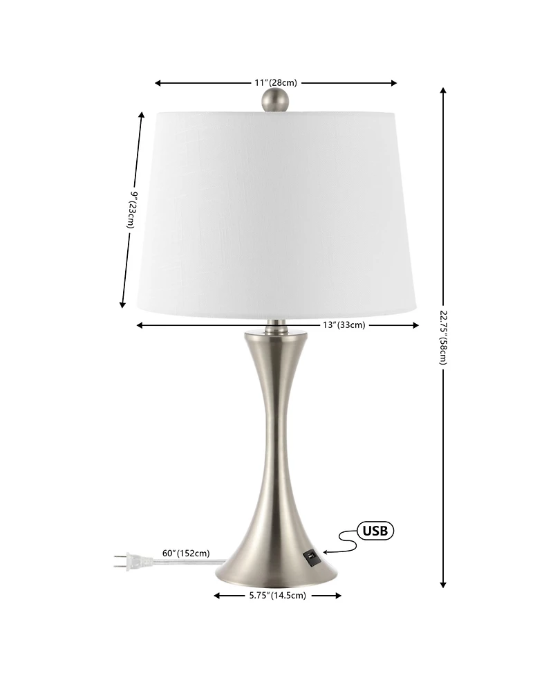 Jonathan Y Bennett 22.75" Modern Glam Iron Hourglass Led Table Lamp with Usb Charging Port, Nickel (Set of 2)
