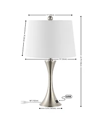 Jonathan Y Bennett 22.75" Modern Glam Iron Hourglass Led Table Lamp with Usb Charging Port, Nickel (Set of 2)