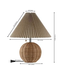 Jonathan Y Aksel 17.25" Coastal Scandinavian Resin/Iron Sphere Led Table Lamp with Pleated Shade and Pull Chain, Beige Wood Finish/White