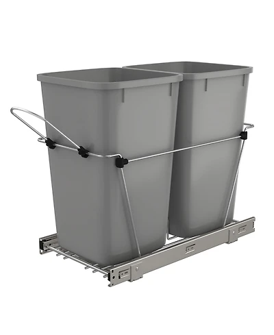 Rev-a-Shelf Double Pullout Trash Can 27 qt. for Kitchen, Silver, Rv-15KD-17C S