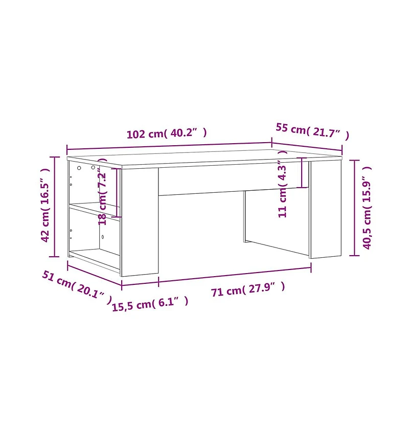 vidaXL Coffee Table Black 40.2"x21.7"x16.5" Engineered Wood