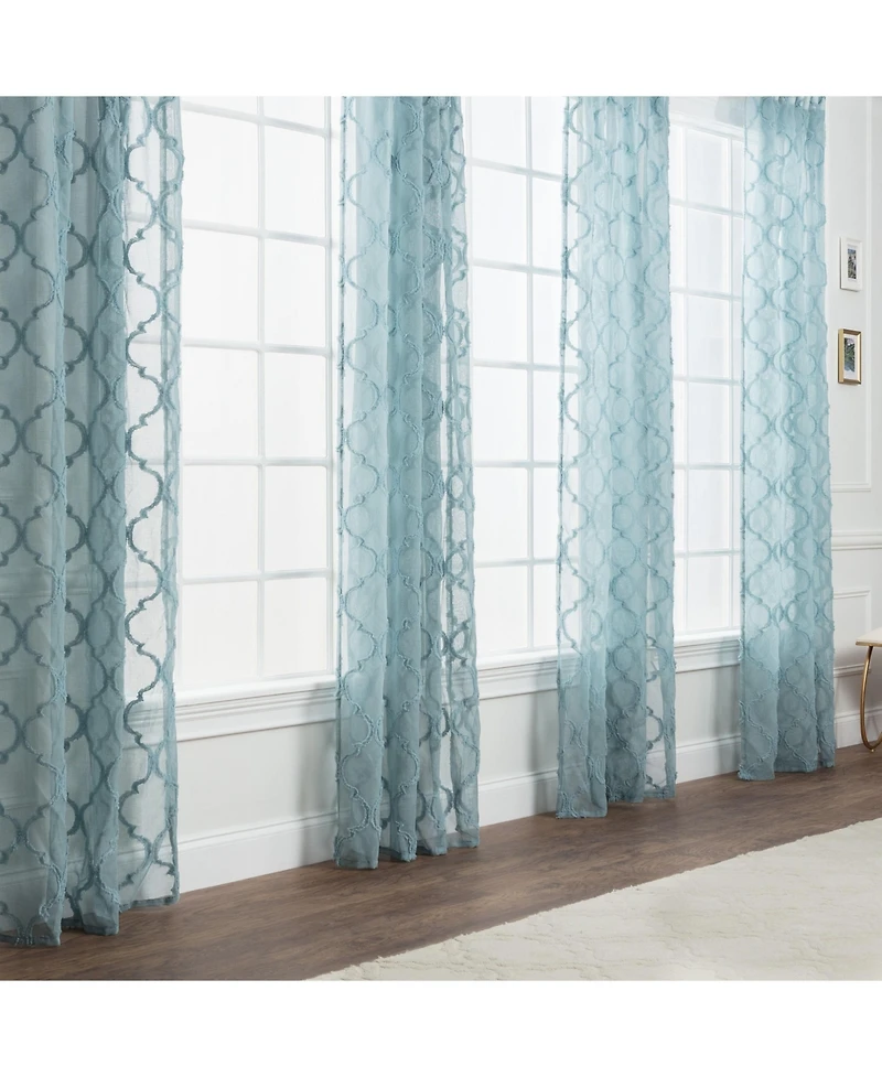Chanasya Premium 2-Panel Moroccan Embroidered Design Textured Sheer Curtain Panels