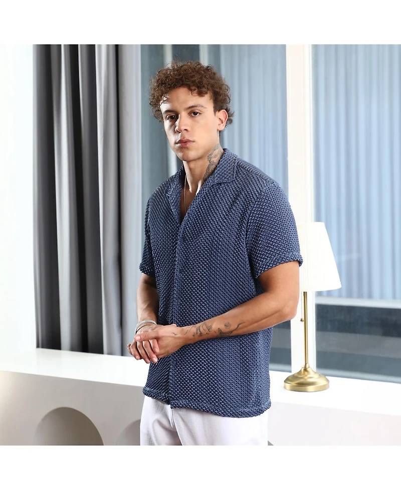 Campus Sutra Men's Lapis Blue Puffy-Textured Shirt