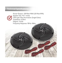 Pyle 4" Low-Profile Marine Led Speakers, Waterproof, 100 Watt