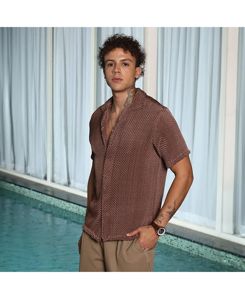 Campus Sutra Men's Chocolate Brown Puffy-Textured Shirt