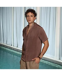 Campus Sutra Men's Chocolate Brown Puffy-Textured Shirt