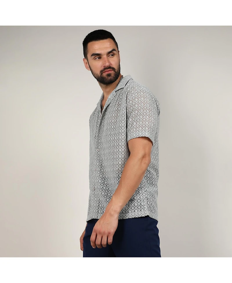 Men's Moon Grey Floral Embroidered Shirt