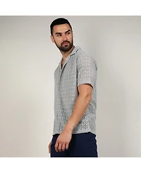 Men's Moon Grey Floral Embroidered Shirt