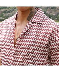 Men's Terracotta Brown & Powder White Chevron-Striped Oversized Shirt