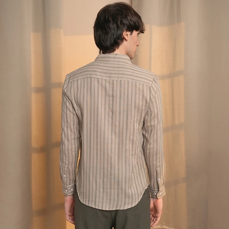 Men's Khaki Brown Halo-Striped Shirt