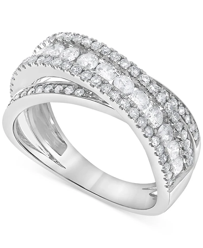 Diamond Crossover Statement Ring (1 ct. t.w.) in 14k White Gold