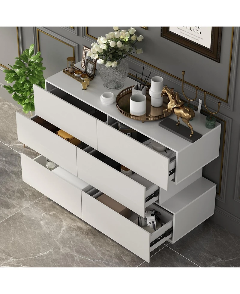 Homsee High Gloss White Wood 6-Drawer Chest of Drawers