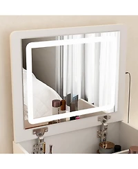 Homsee Led Light White Wood 3-Drawer Chest of Drawers with Flip-top Mirror