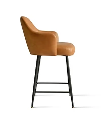 25.5" Armrest Faux Leather Counter Height Stools With Metal Legs(Set of 2)-Maison Boucle